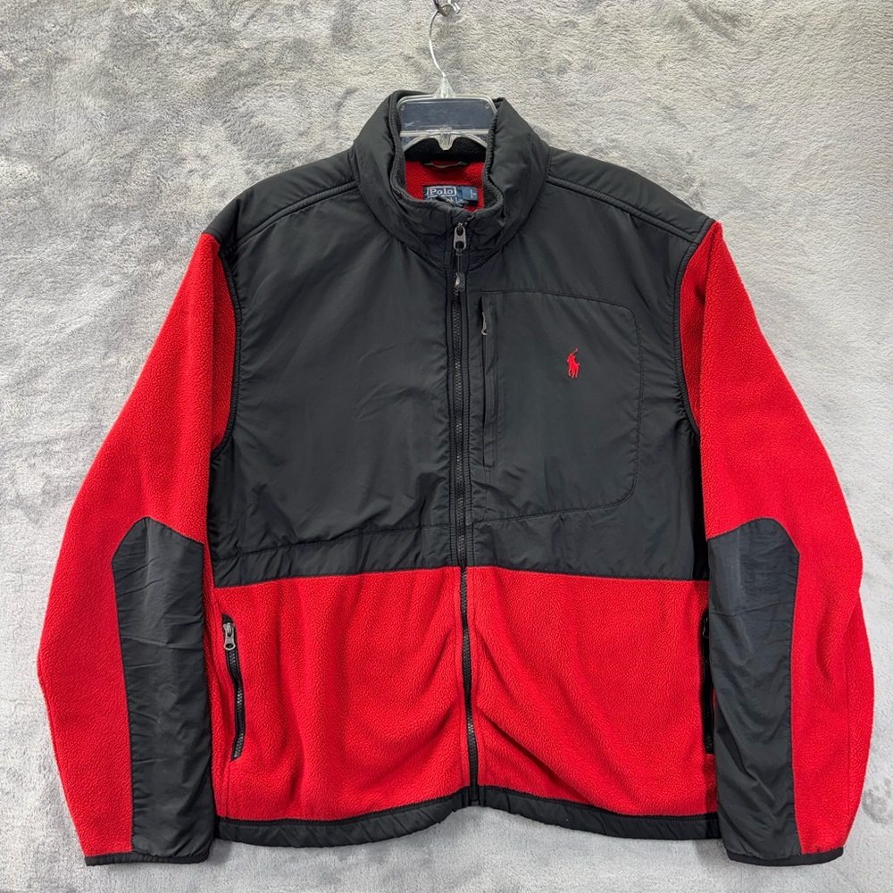 VTG Polo Ralph Lauren Full Zip Polartec Classic Fleece Adult XXL Red Black